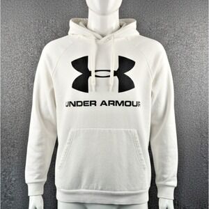UA Under Armour Men's Large Rival Fleece Big Logo Hoodie Sweatshirt White‎ Black